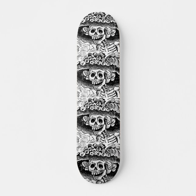Vintage Floral Skull Halloween Skateboard (Front)