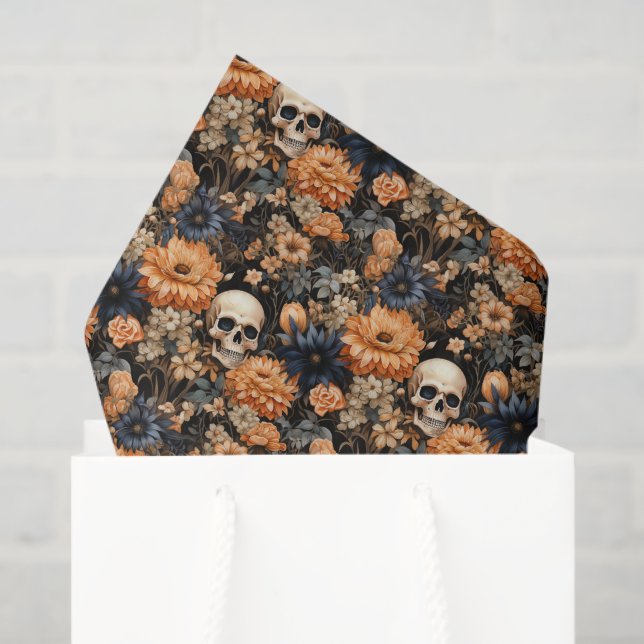 Vintage Floral Skull Halloween Tissue Paper (Gift Bag)