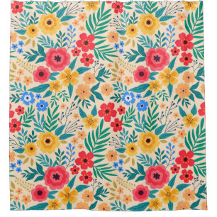 Vintage Floral, Small Colourful Flowers. Shower Curtain