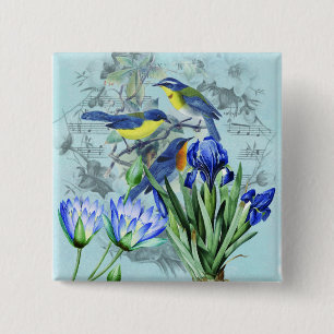 Vintage Floral Songbirds Apparel and Gifts 15 Cm Square Badge