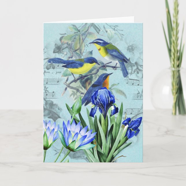 Vintage Floral Songbirds Apparel and Gifts Card (Front)
