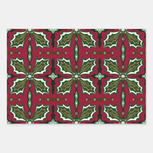 Vintage floral Spanish Christmas leaf ornaments Wrapping Paper Sheet
