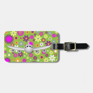 Vintage floral Spring daisy with retro aeroplane Luggage Tag