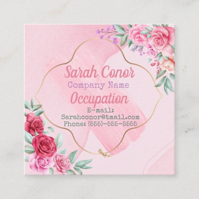 Vintage Floral Square Business Card (Front)