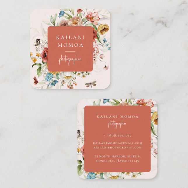 Vintage Floral Square Business Card (Front/Back)