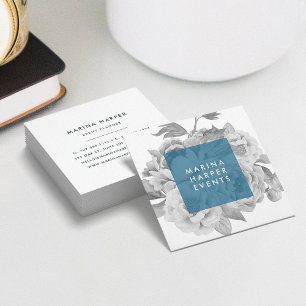 Vintage Floral Square Business Cards Cerulean