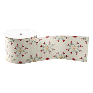 Vintage Floral Star Christmas Gift Wrap Grosgrain Ribbon