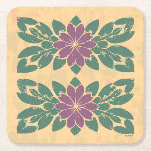 Vintage Floral Stencil Design Square Paper Coaster