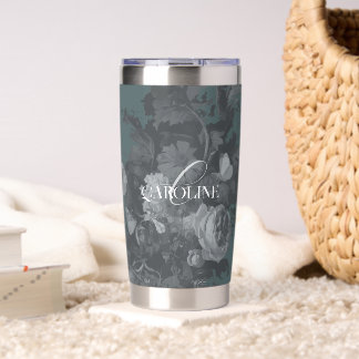 Vintage Floral Still Life Artistic Slate Green Insulated Tumbler
