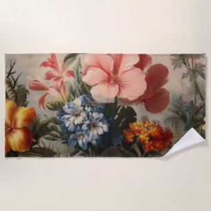 Vintage floral still life with tropical flowers beach towel