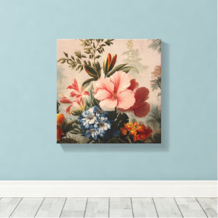 Vintage floral still life with tropical flowers canvas print