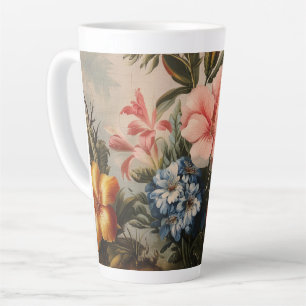 Vintage floral still life with tropical flowers latte mug