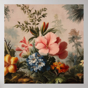 Vintage floral still life with tropical flowers poster