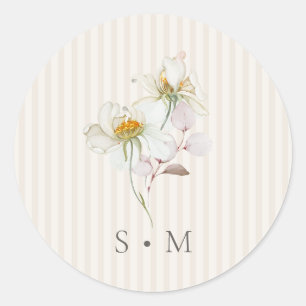 Vintage Floral Stripe Wedding Monogram Sticker