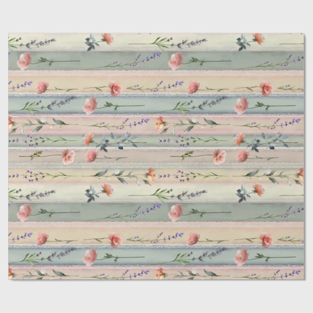 Vintage Floral Stripe Wrapping Paper (Flat)