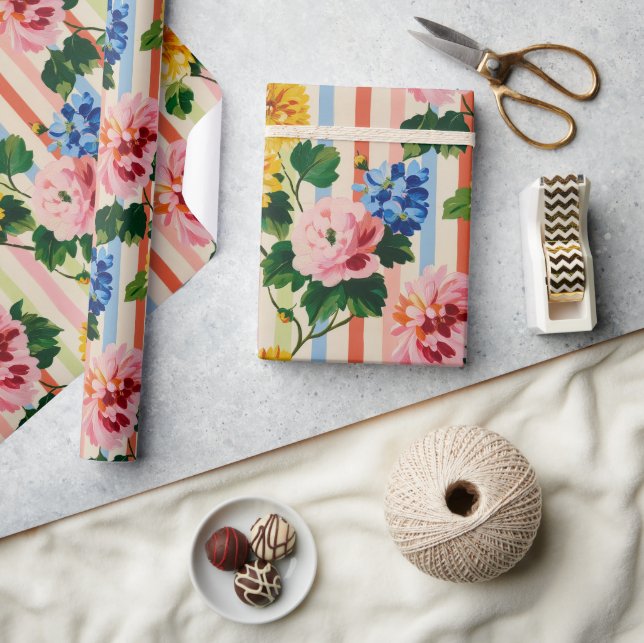 Vintage Floral Stripe Wrapping Paper (Crafts)