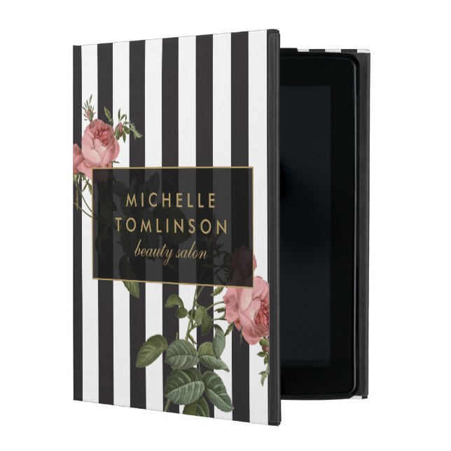 Vintage Floral Striped Personalised iPad Case (Front)