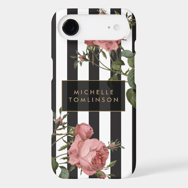 Vintage Floral Striped Personalised iPhone Case (Back)