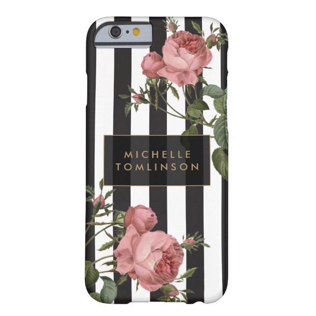 Vintage Floral Striped Personalised iPhone Case (Back)