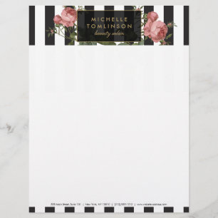 Vintage Floral Striped Salon Letterhead Template