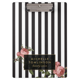 Vintage Floral Striped Salon Personalised Clipboard