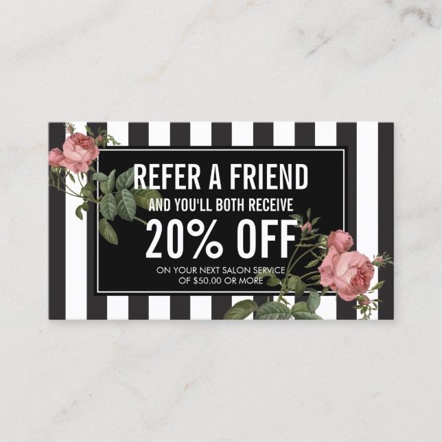 Vintage Floral Striped Salon Referral Card II (Front)