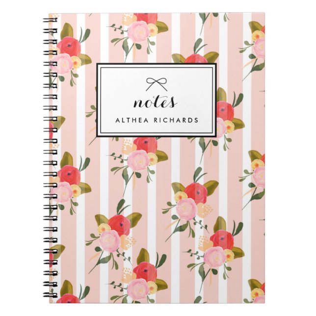 Vintage Floral Stripes Pattern Personised Notebook (Front)