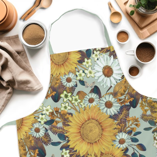 Vintage Floral Sunflower Womens Apron (Get creative in the kitchen with our Country Sunflower Womens apron! )