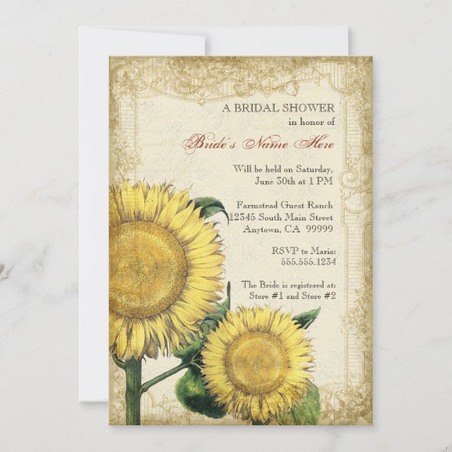 Vintage Floral Sunflowers - Autumn Fall Wedding Invitation (Front)