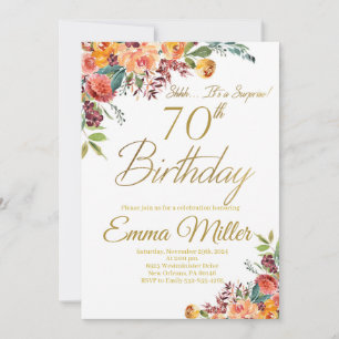 Vintage Floral Surprise 70th Birthday Party Invitation