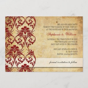 Vintage Floral Swirl Burgundy Wedding Invitation
