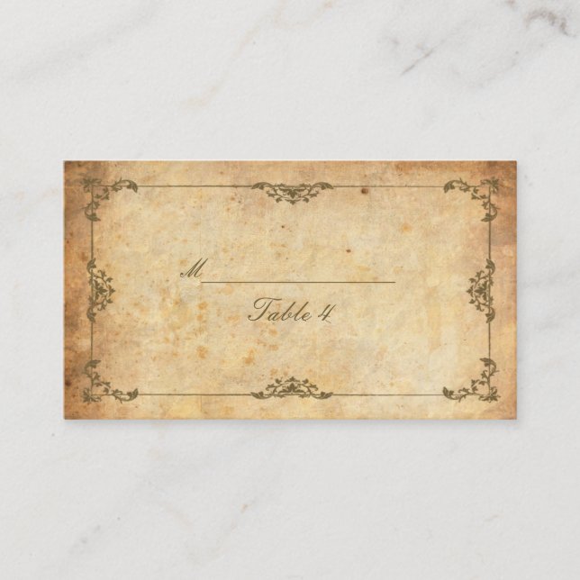 Vintage Floral Swirl Table Place Cards (Front)