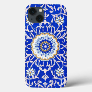 Vintage Floral Swirls Against Cornflower Blue iPhone 13 Case