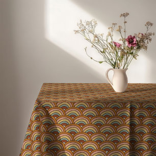 Vintage Floral Tablecloth Rusty Orange Swirls