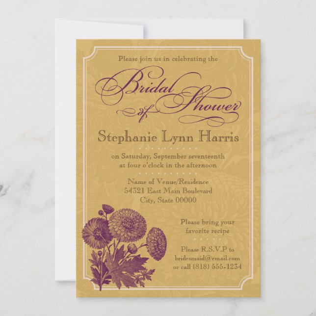 Vintage Floral (Tan & Plum) Invitation (Front)