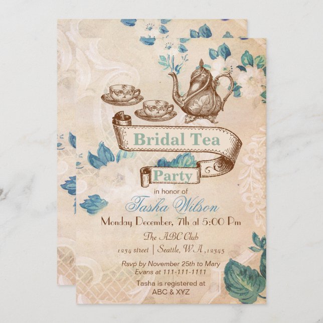 vintage floral tea party Bridal Shower Invites (Front/Back)