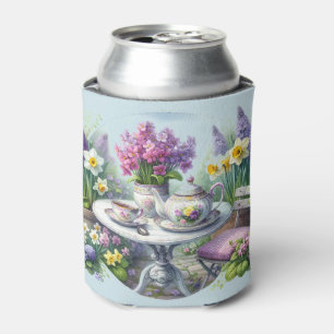 Vintage Floral Tea Party in Garden Can Cooler