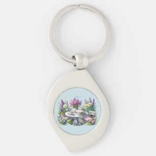 Vintage Floral Tea Party in Garden Key Ring