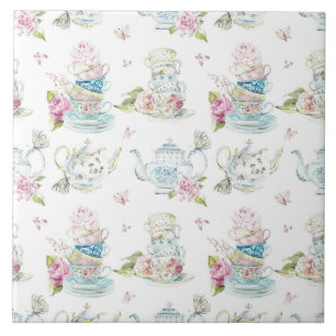 Vintage Floral Tea Party Victorian Watercolor Patt Tile