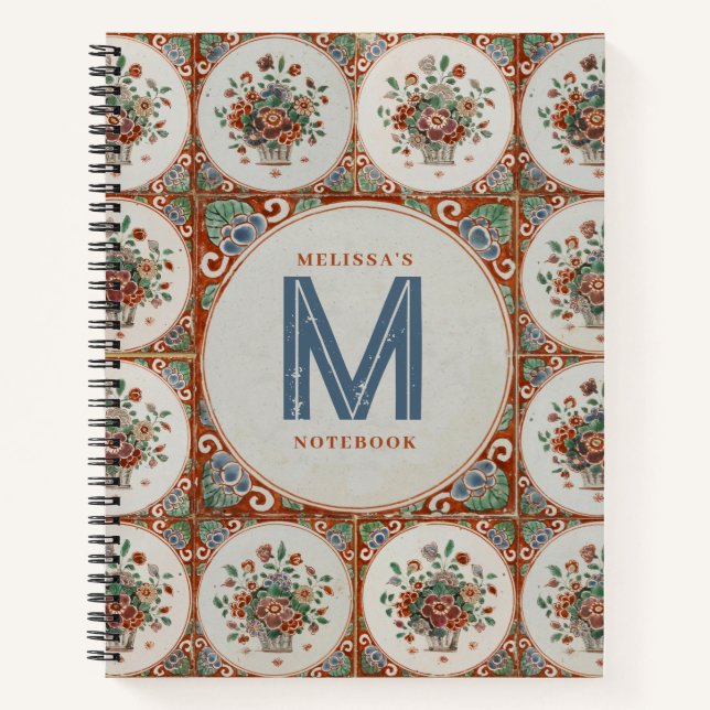 Vintage Floral Terracotta Tile Monogram Journal  (Front)