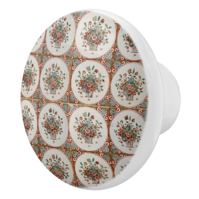 Vintage Floral Terracotta Tiles Pattern  Ceramic Knob (Right)
