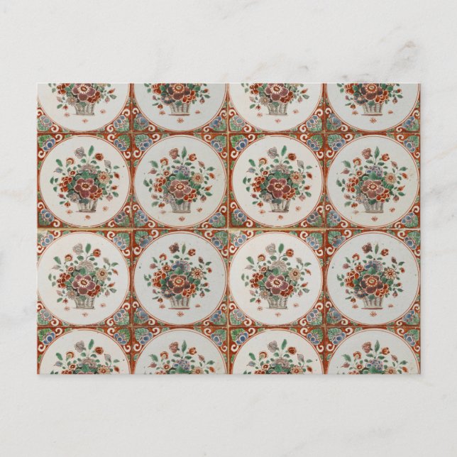 Vintage Floral Terracotta Tiles Pattern Holiday Postcard (Front)