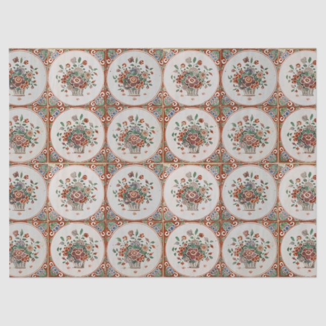 Vintage Floral Terracotta Tiles Pattern  Tissue Paper (Front)