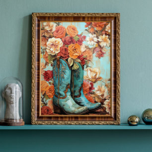 Vintage Floral Texture Cowboy Boots Decoupage Tissue Paper
