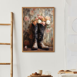 Vintage Floral Texture Cowboy Boots Decoupage  Tissue Paper