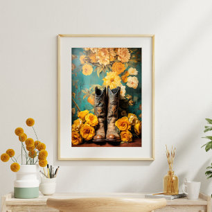 Vintage Floral Texture Cowboy Boots Decoupage Tissue Paper