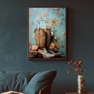 Vintage Floral Texture Cowboy Boots Decoupage Tissue Paper