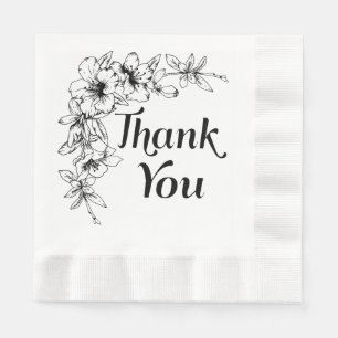 Vintage Floral Thank You Black & White Flower Napkin