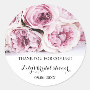 Vintage Floral Thank you Bridal Shower Pink Roses Classic Round Sticker