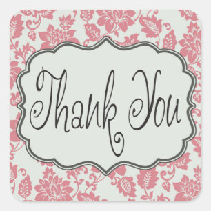 Vintage Floral Thank You Pink Damask Flower Square Sticker
